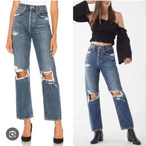 90s high rise loose fit jeans in Psyche wash from Agolde.